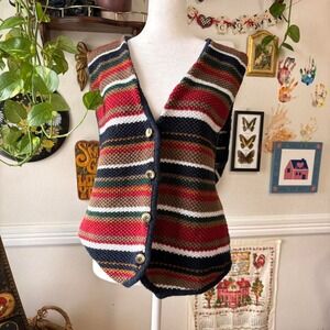 Vintage Jamie Scott Women's Size Large Stripped Knitted Sweater Vest Librarian